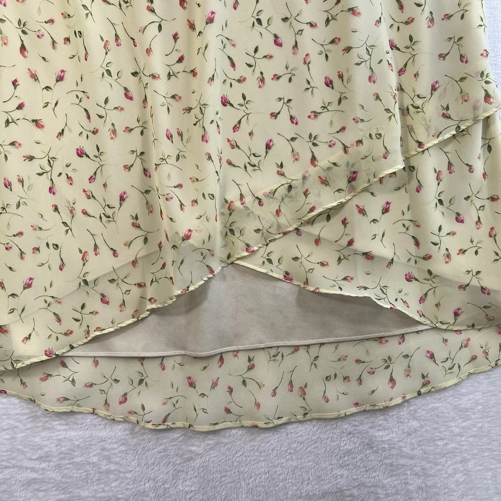 VTG Y2k Sz 10 Skirt Slip Ruffle Hem Fairy Whimsy Feminine Dainty Midi Coquette Yellow - Image 3