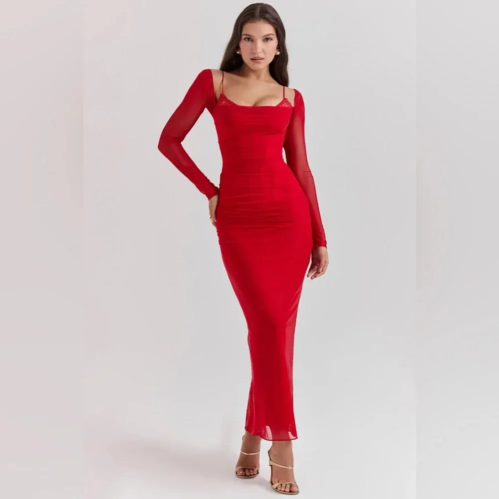 House of CB Katarina Scarlet Long Sleeve Maxi Dress - Image 14