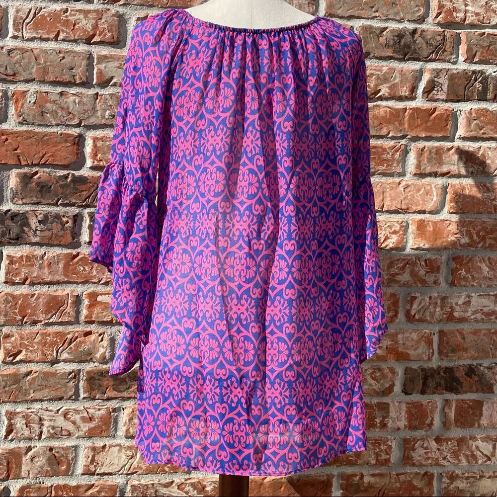 Vintage purple floral tunic with fan sleeves / S / Excellent condition - Image 5