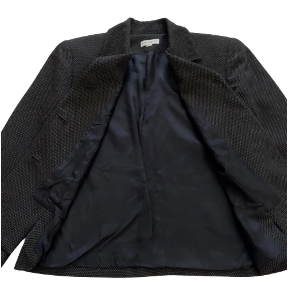 Ann Taylor Blazer Jacket Wool Blend Black Tan Stitch Button Front Career Size 4 - Image 7