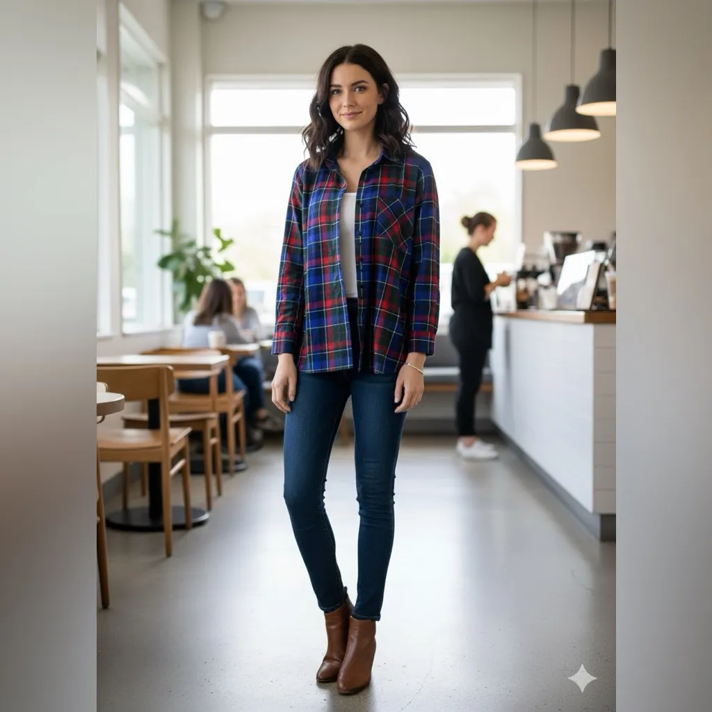 Foxcroft  Women’s Size 8 / Medium 100% Cotton Blue Plaid Button Down Lightweight - Image 2