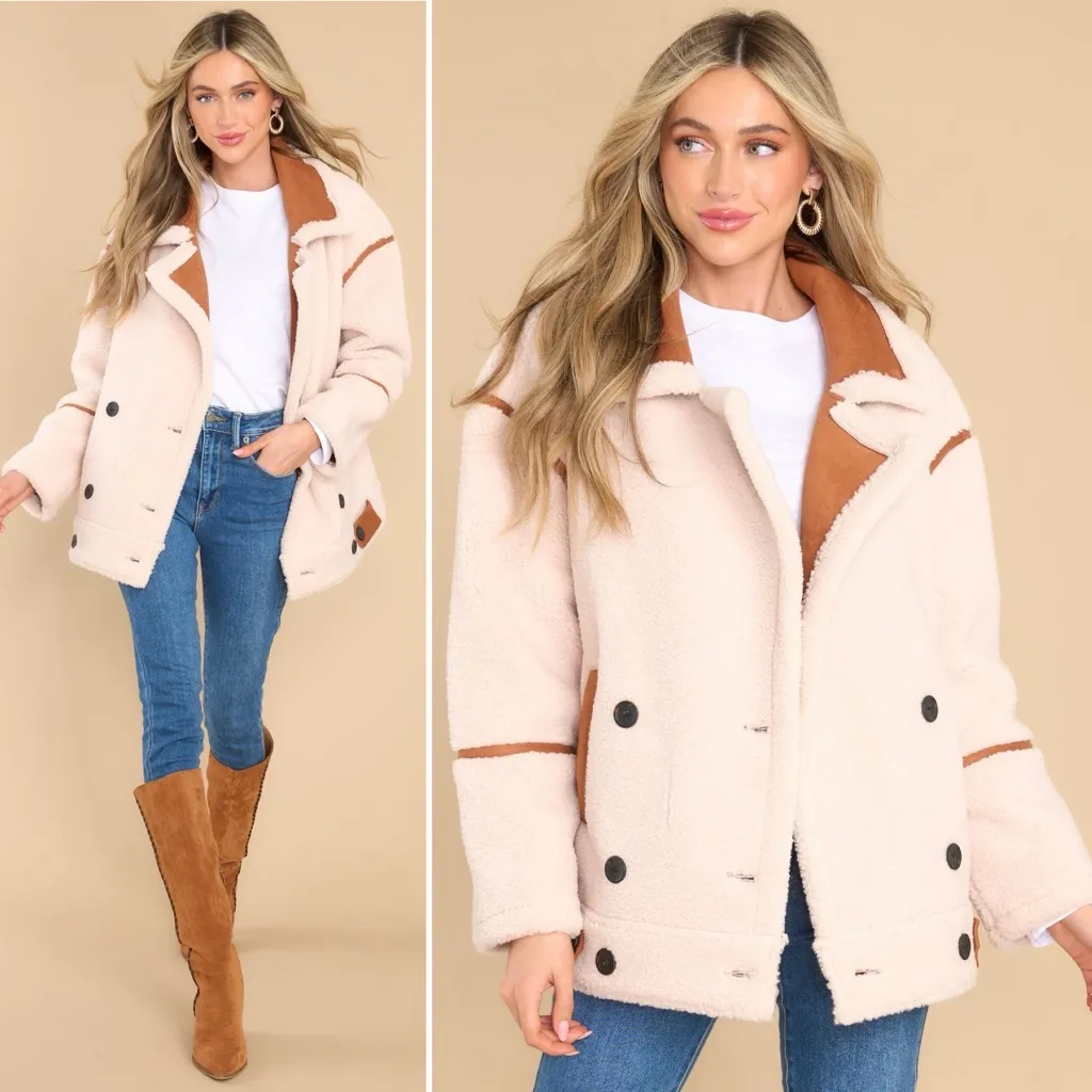 BLANKNYC “Out Of Town” Sherpa Jacket Size Small NWT Cream/Tan NWT - Image 4