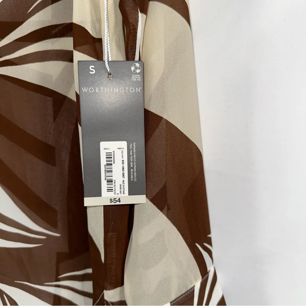 Worthington Top Women's Small Cream and Brown Spin Geo Pieced Blouse NEW - Image 7