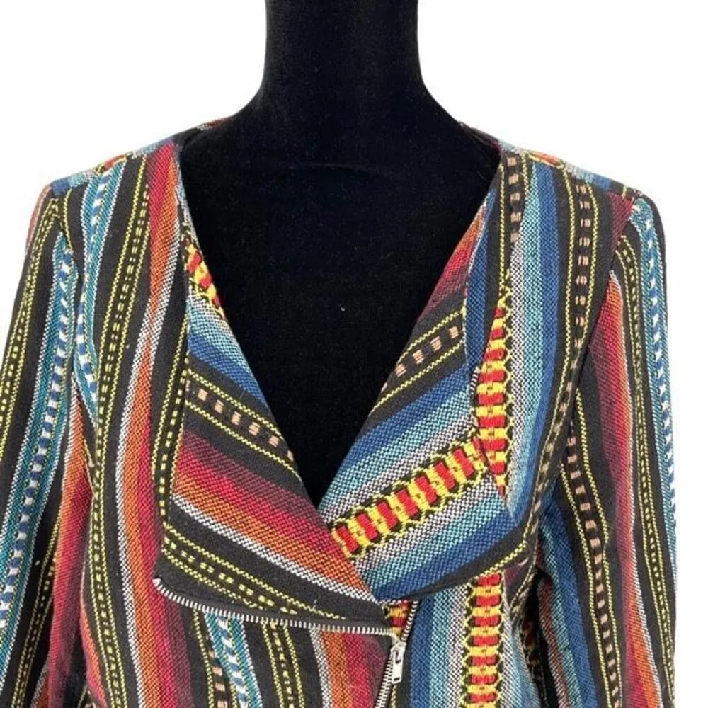 Anthropologie Sabine Women’s Beatriz Striped Asymmetric Zip Moto Jacket Multicol - Image 2