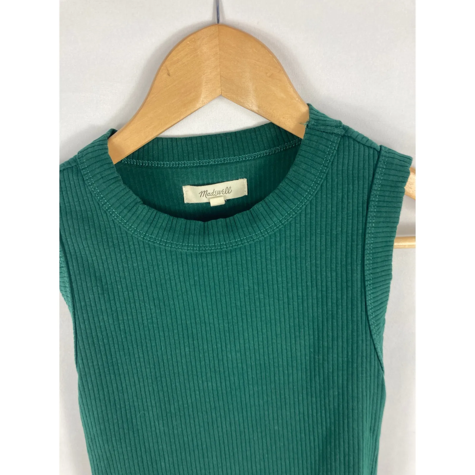 Madewell Green Ribbed Open Back Sleeveless High Neck Bodysuit Sz Small - Image 4