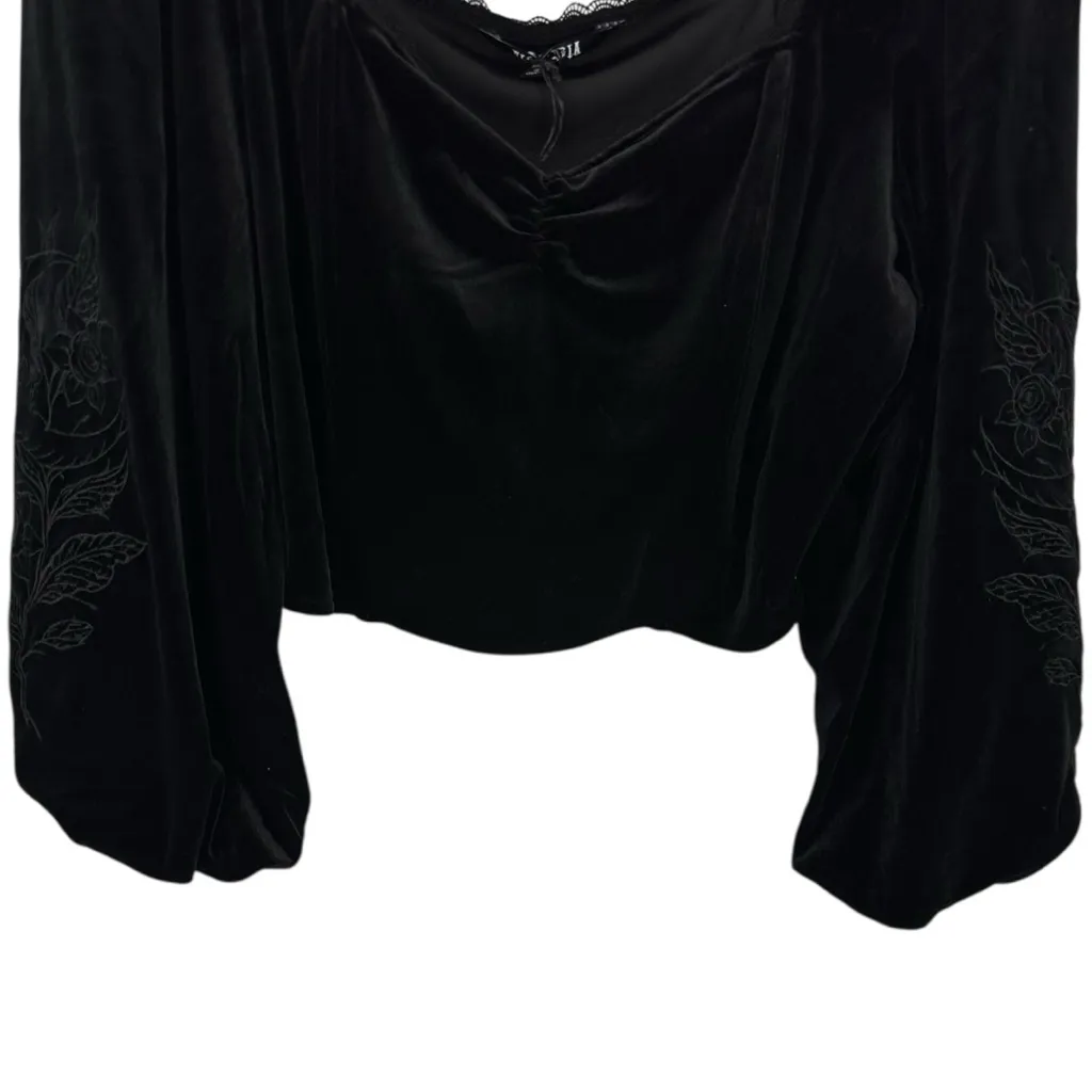 Nelle Velour Embroidered Puff Sleeve Corset Top in Black size 16 NWT Sweetheart - Image 5