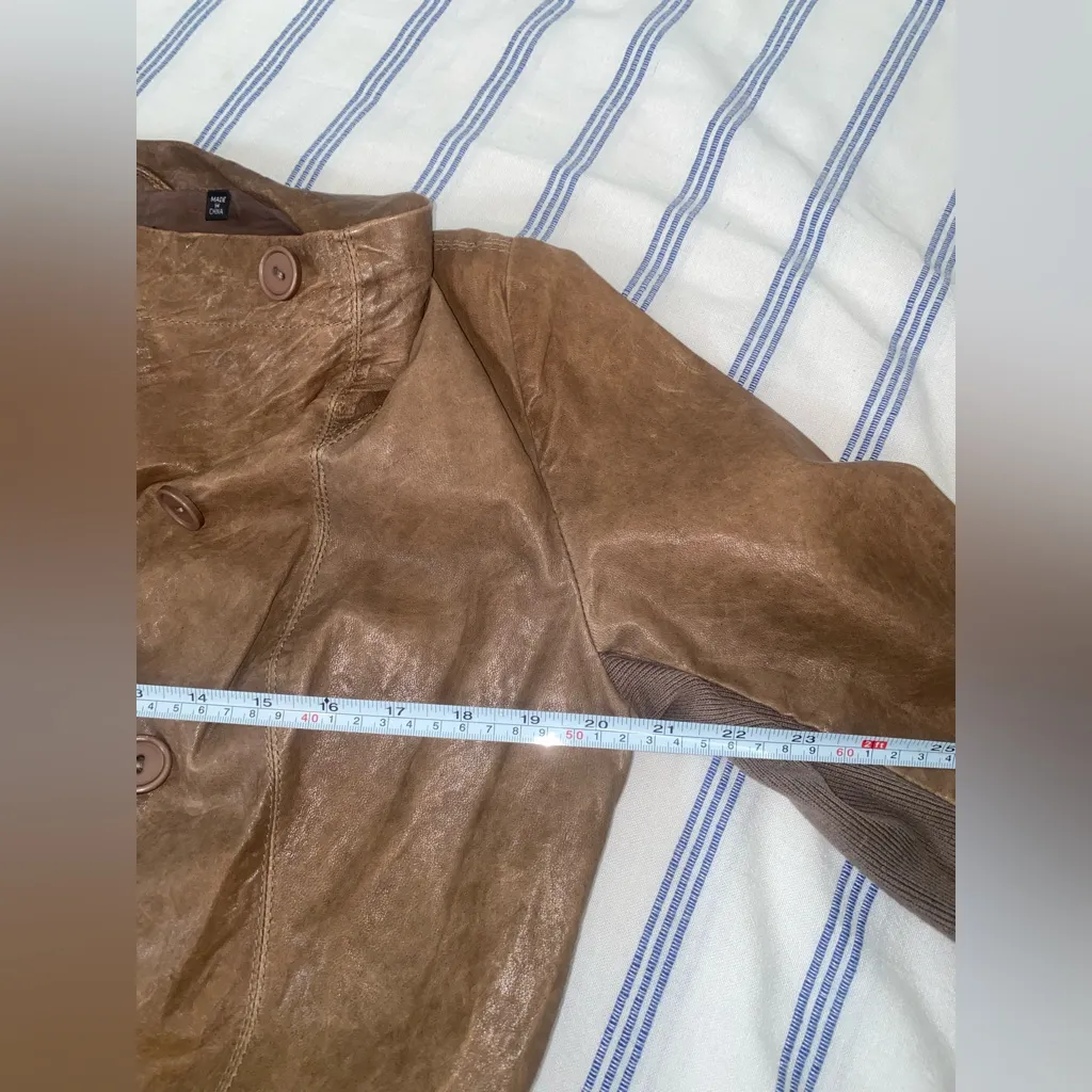 Q40 Asymmetrical Leather Textile Motto Jacket Brown Women Large, Cotton Lining - Image 5
