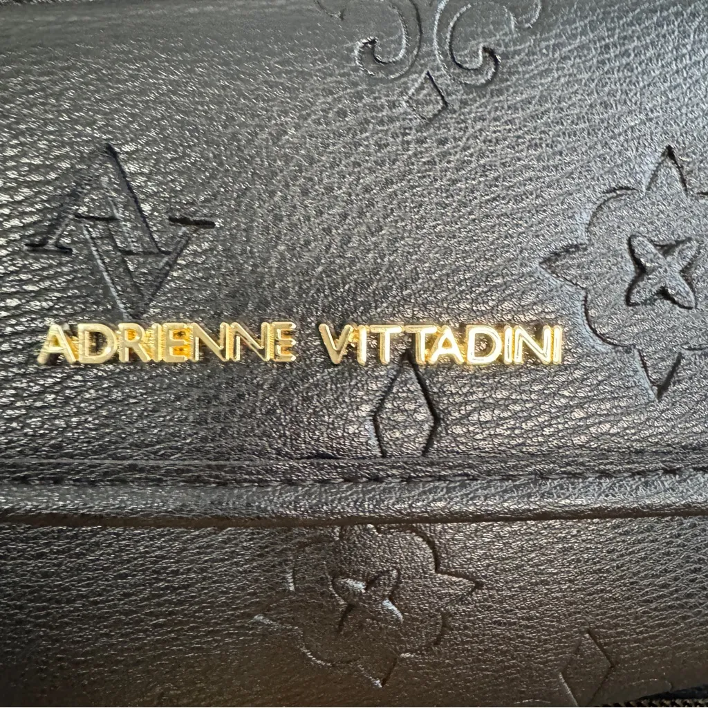 Adrienne Vittadini black faux leather embossed backpack - Image 2