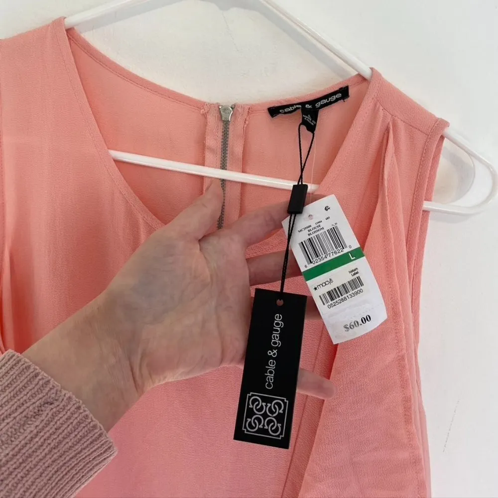 NEW NWT CABLE GAUGE Ruffled Asymmetrical Tunic Pink Textured Sleeveless Tank L - Image 4