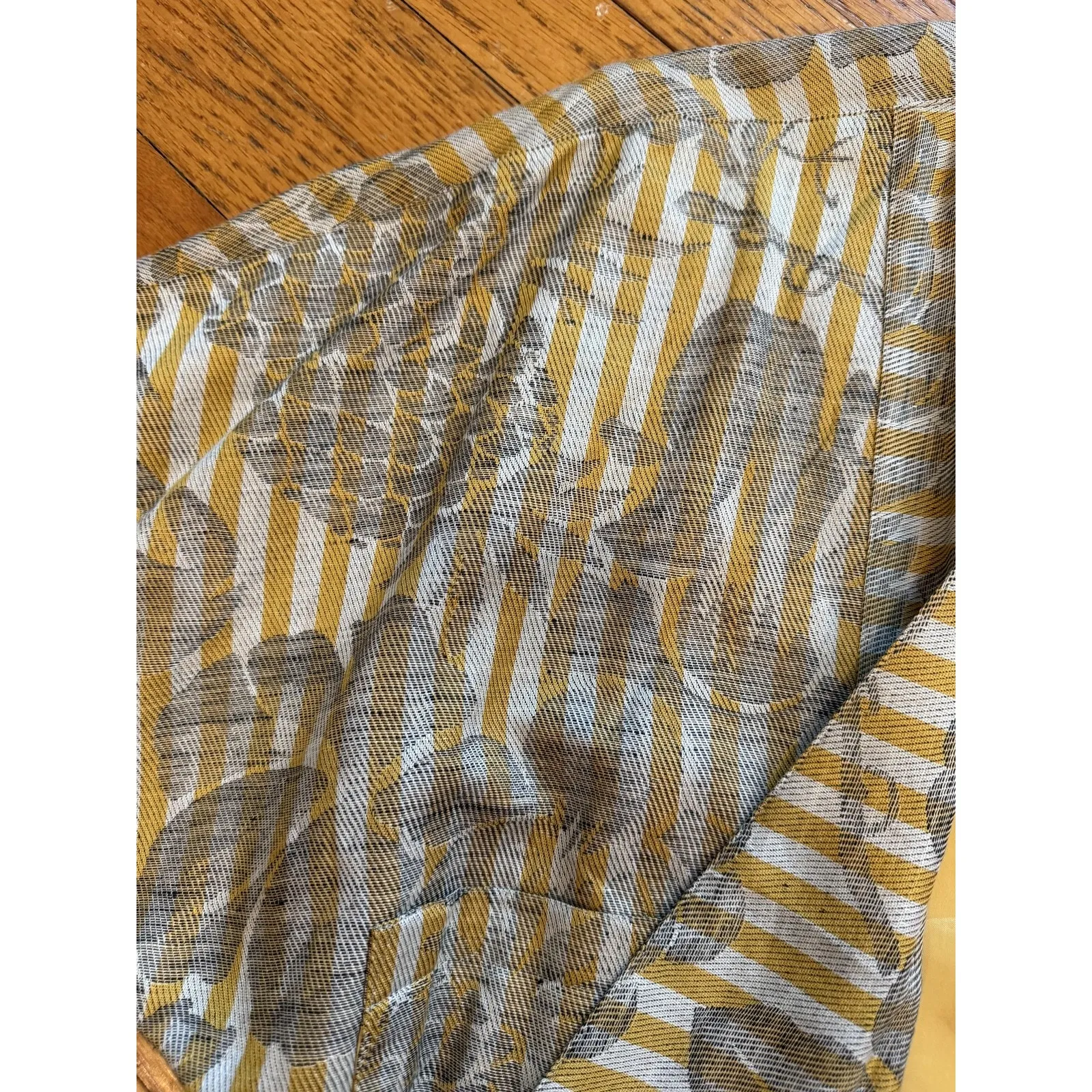 Michi Moon Kimono Jacket Womens Small Stripe Floral Japan Linen Sanyo Yellow - Image 3