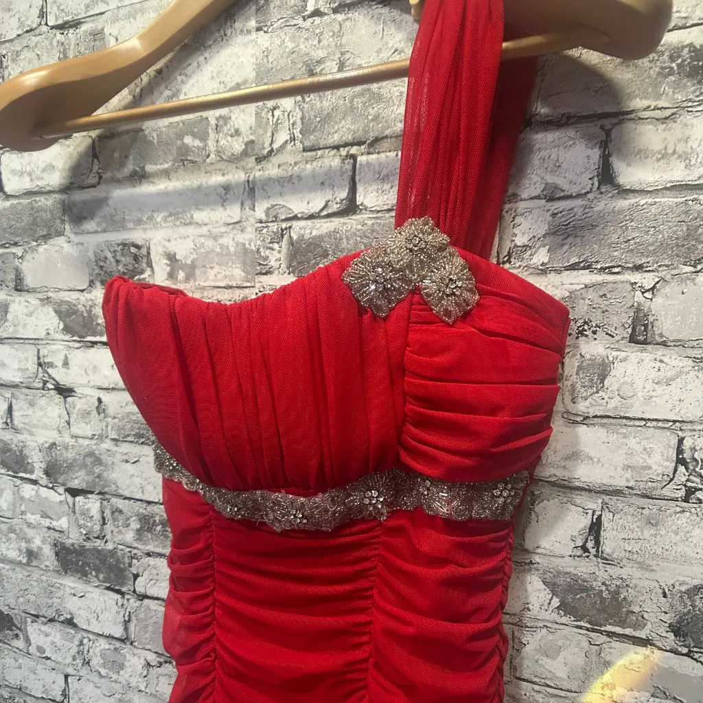 EUC City Triangles Red One Shoulder Mini Dress Size Medium - Image 3