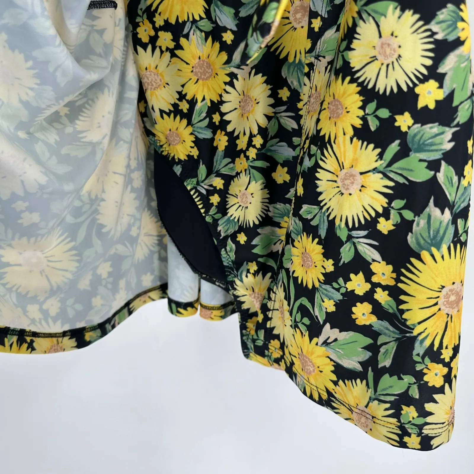 Old Navy Women Floral Wrap Swim Dress One Piece Black Yellow Sunflowers Size L - Image 7