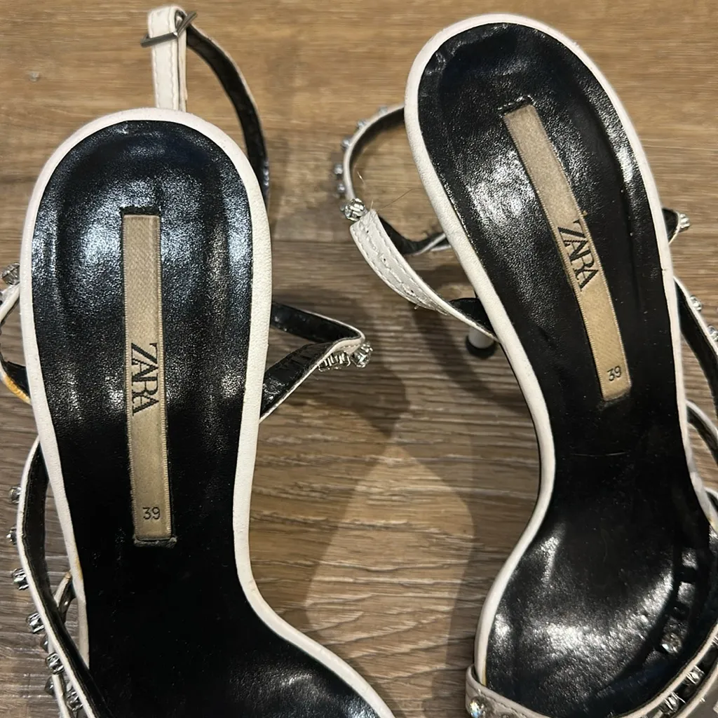 MOVING SALE Zara White Square Toe Strappy Studded Heels - Image 10