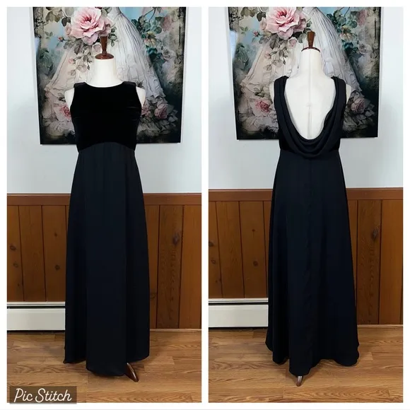 Elegant Vintage 90s Rhapsody Velvet Chiffon Evening Gown! - Image 2