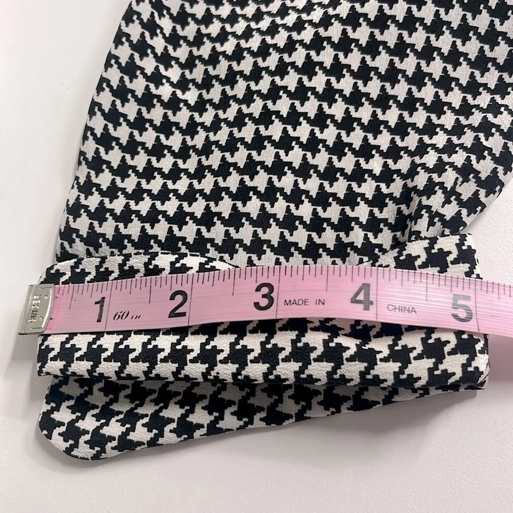 90s Y2K 100% silk top houndstooth Allison Taylor blouse black white size medium - Image 7