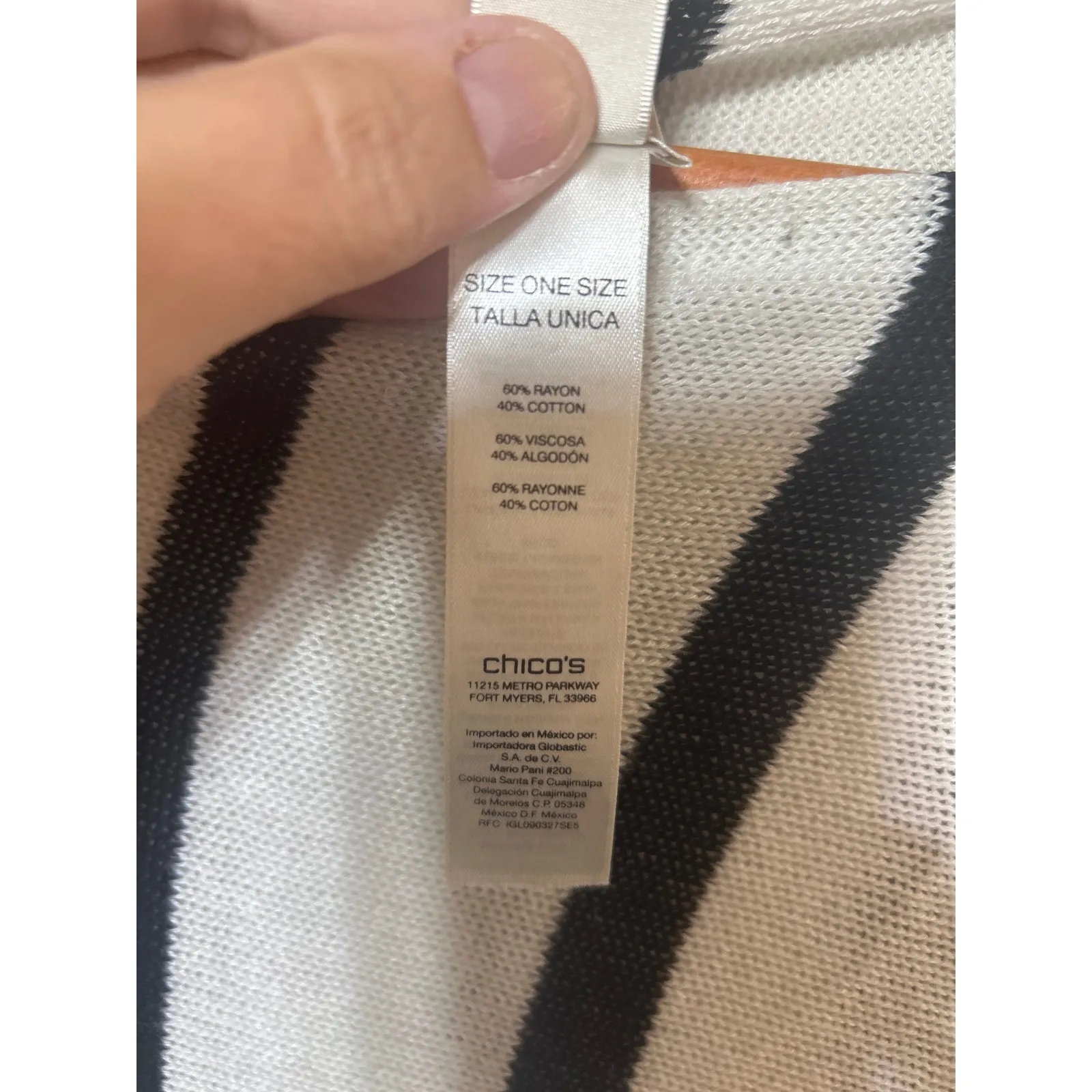 Chicos Poncho OS Black White Striped Knit Sweater One Shoulder Button Detail - Image 4