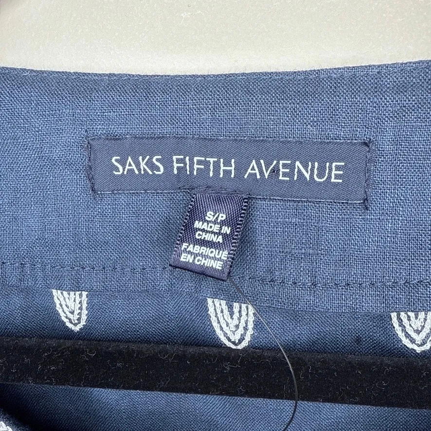 NEW Saks Fifth Avenue‎ Small 100% Linen Split Neck Embroidered Tunic Top Resort - Image 2