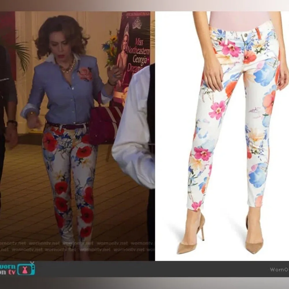 7 for all Mankind Jeans 25 White Floral Slim Skinny Stretch Dress Casual Pants - Image 9