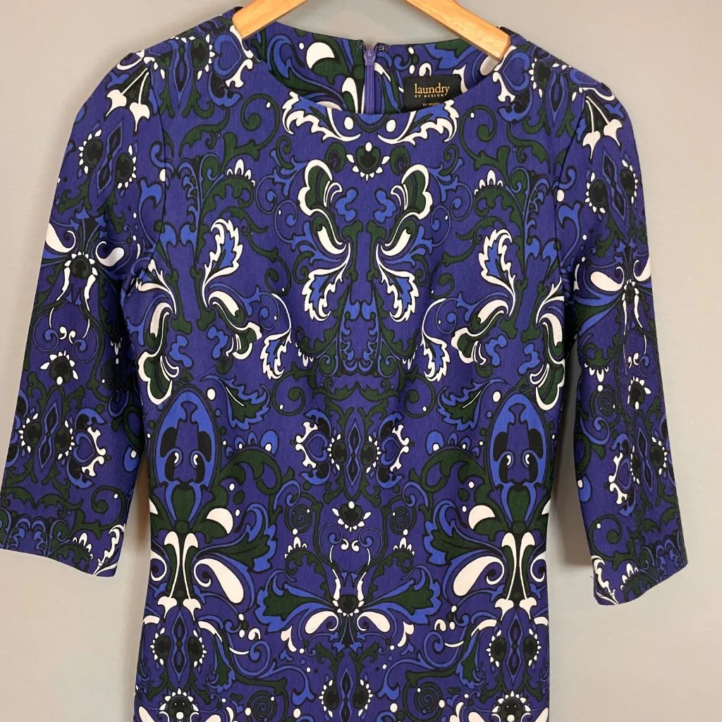 Laundry by Design Sheath Dress Swirl Pattern Blue Green 3/4 Sleeves Size 0 Knit - Image 4
