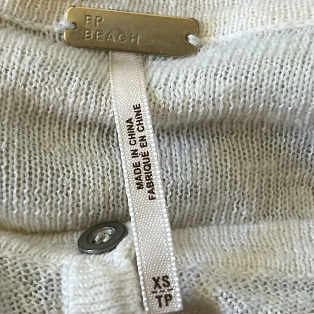 Free People Beach Linen Blend Gold Rush Striped Oversized Henley Knit Top SZ XS - Image 6