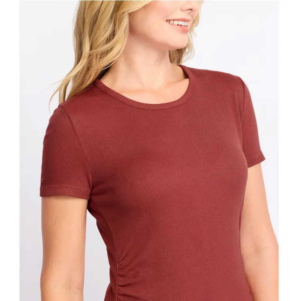 THREADS 4 THOUGHT Stitch Fix Feather Rib Ruched Tee Burnt Orange Top Sz Medium - Image 3