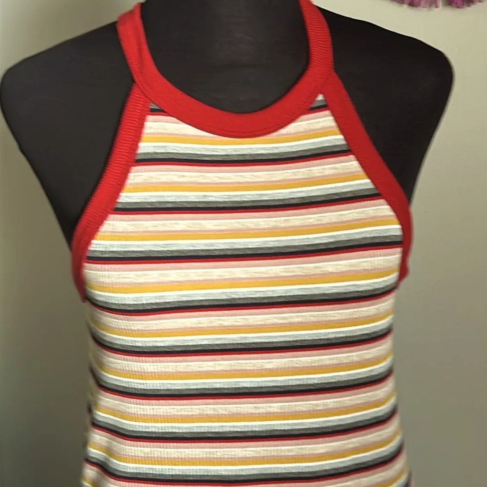 New Striped Ribbed Halter Racerback Summer Vacation Cover Up Tank Dress White Size L - Image 2