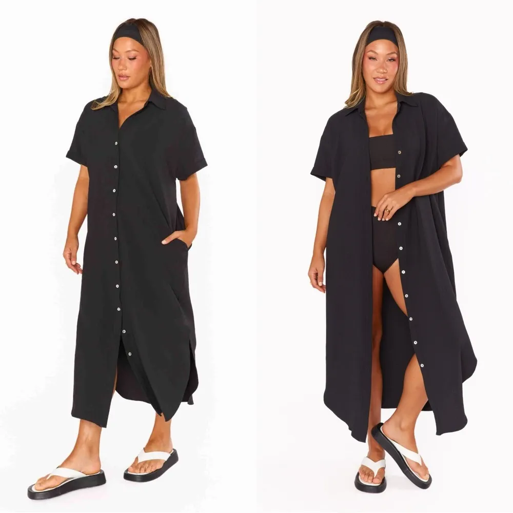 Show Me Your Mumu Buoy Button Down Shirt Midi Dress Shortsleeve in Black XL - Image 3