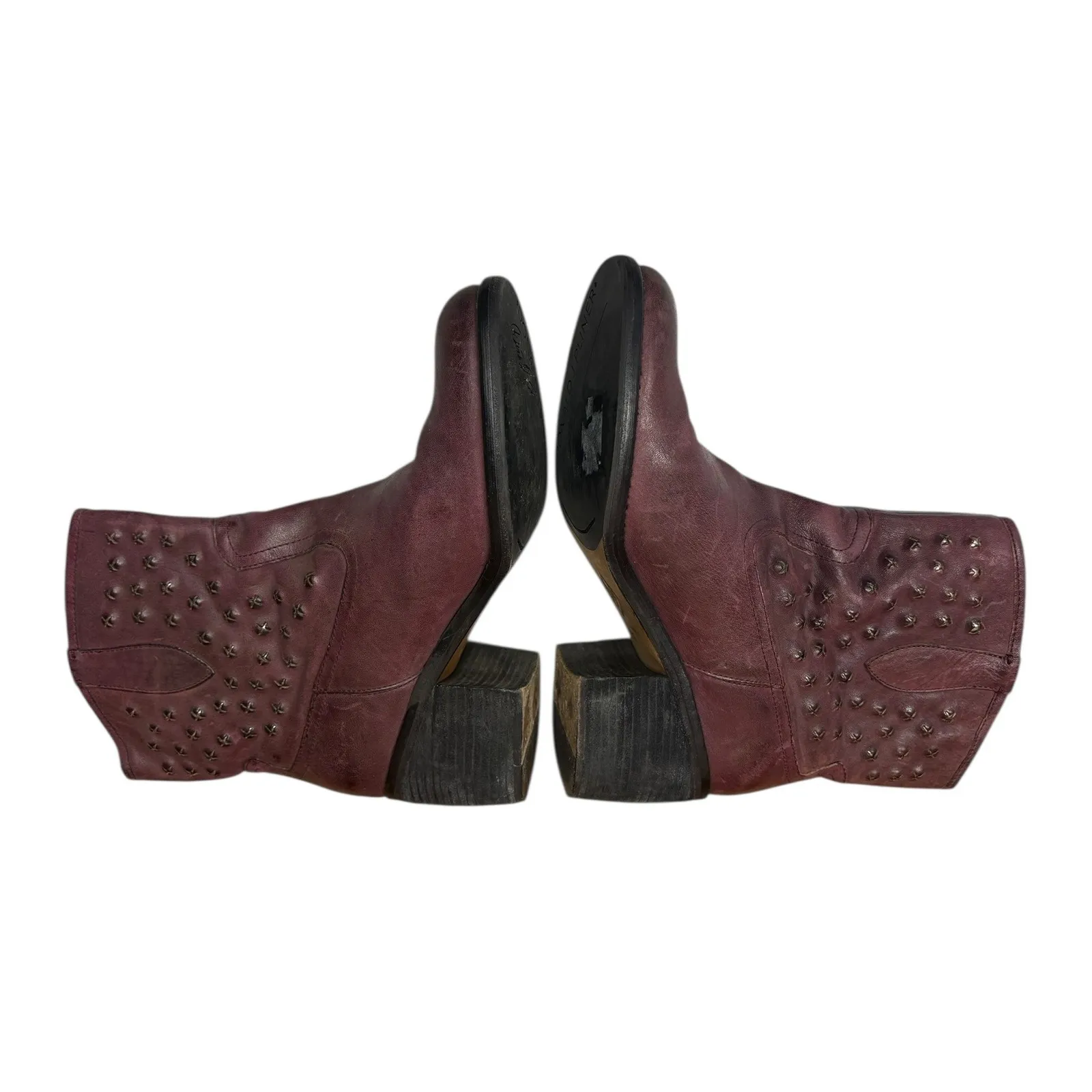 Donald J Pliner Womens Baila Burgundy Leather Star Studded Edgy Ankle Boots 9M Purple Size 9 - Image 7