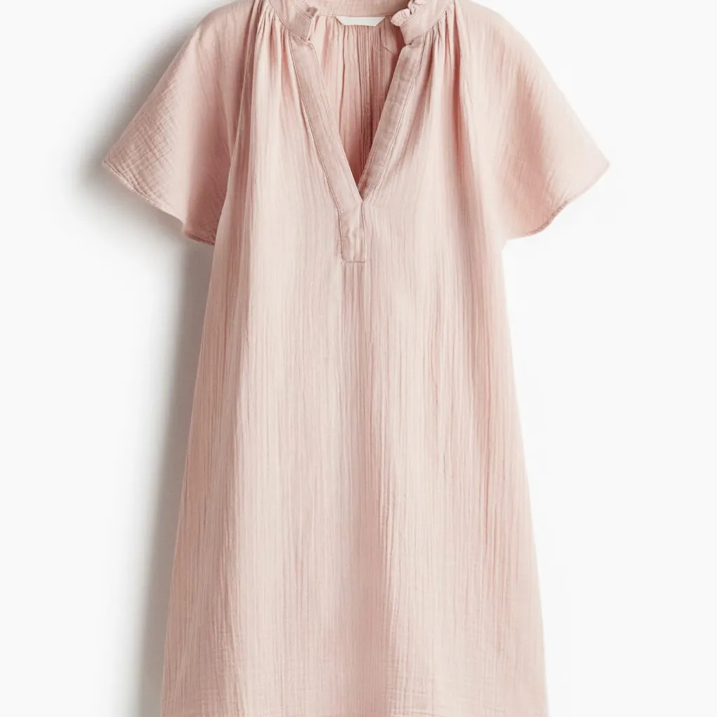 A-Line Muslin Dress H&M Powder Light Pink Ruffle Sleeves XS - Image 3