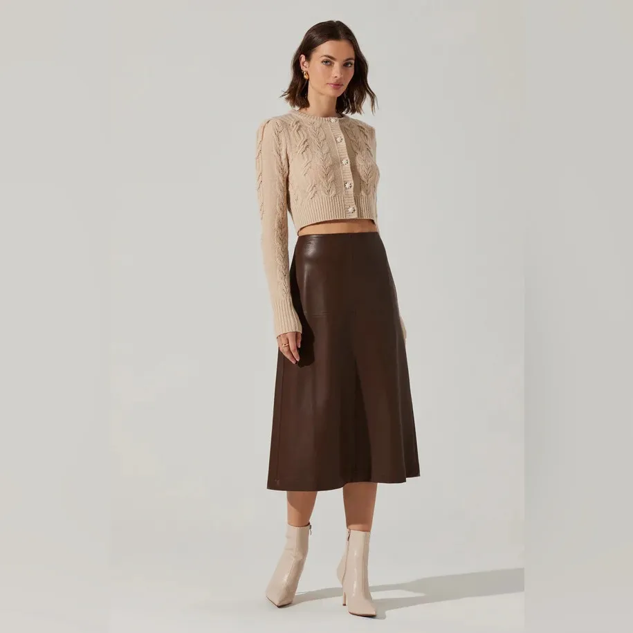 ASTR Peri Cable Knit Cropped Wool Cardigan Vanilla One Size NWT - Image 2