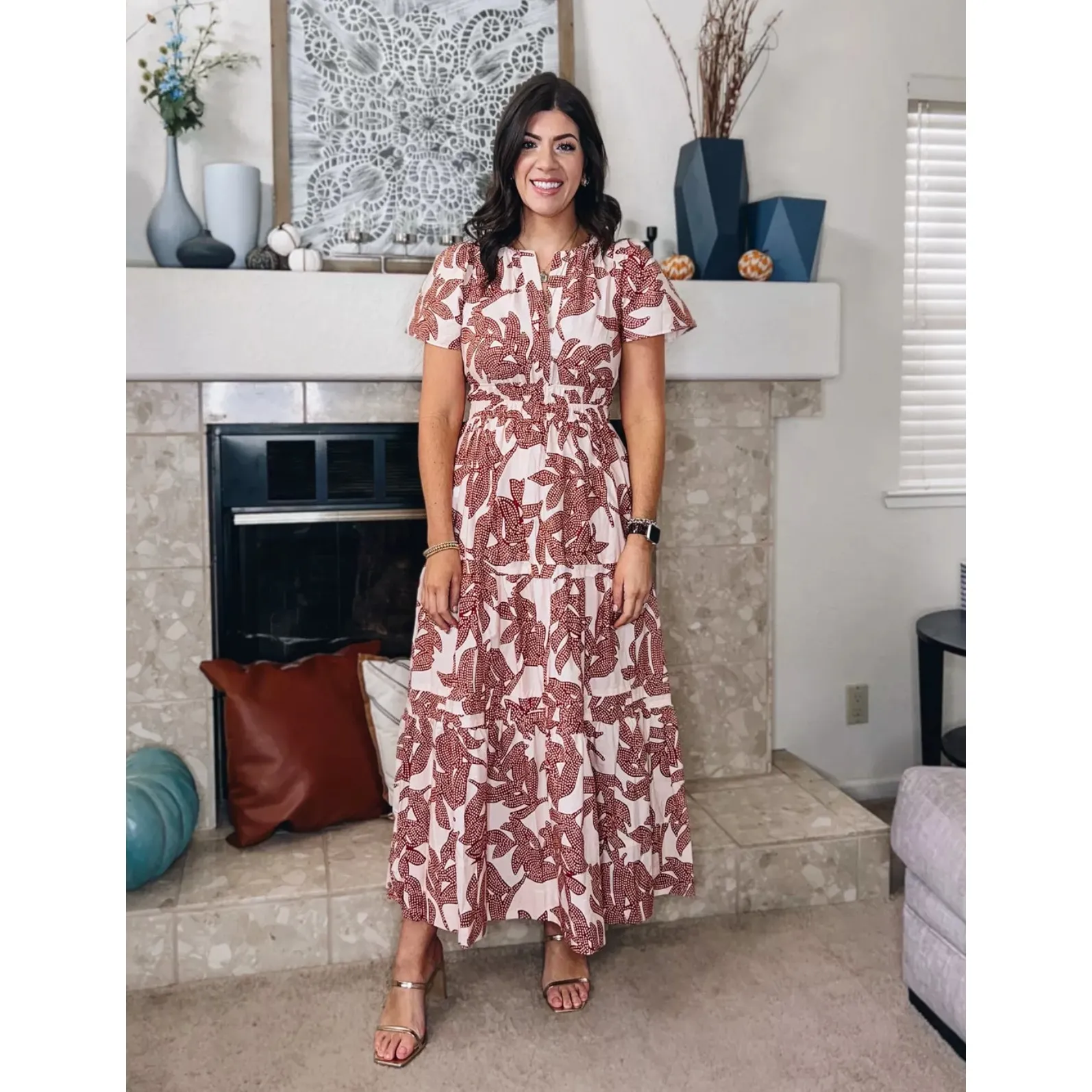 Anthropologie Somerset Maxi Dress Size XS Neutral Floral Dot‎ Brown Cotton - Image 2