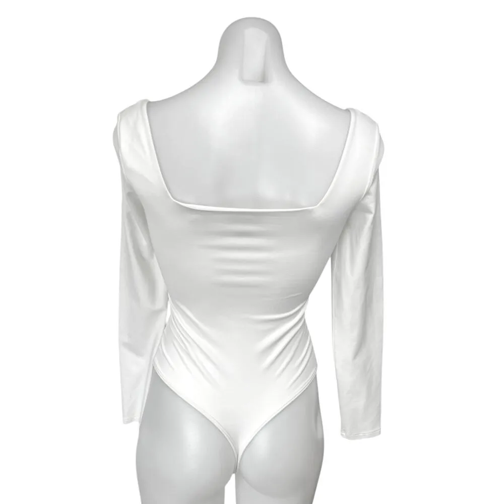 Aritzia Babaton Women's White Long Sleeve Square Neck Thong Bodysuit Top Size S - Image 2