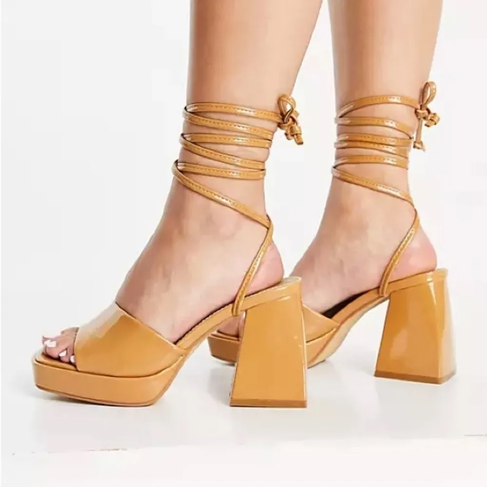 Ego Women's Shoes Beige Size 9 Faux Leather Dreamer Block Heel Ankle Tie Sandals - Image 3