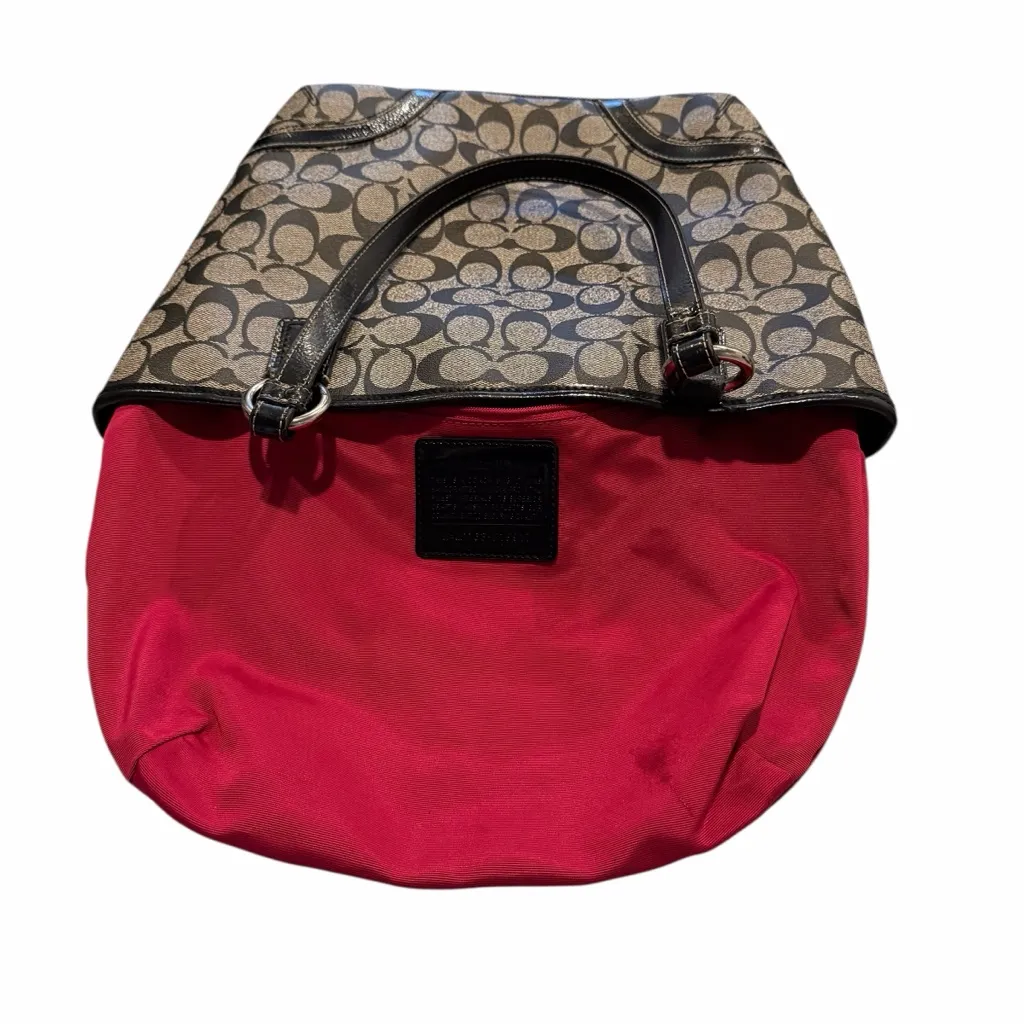 Coach Signature Tote Bag Brown Black Canvas Leather Trim Shoulder Bag - Image 5