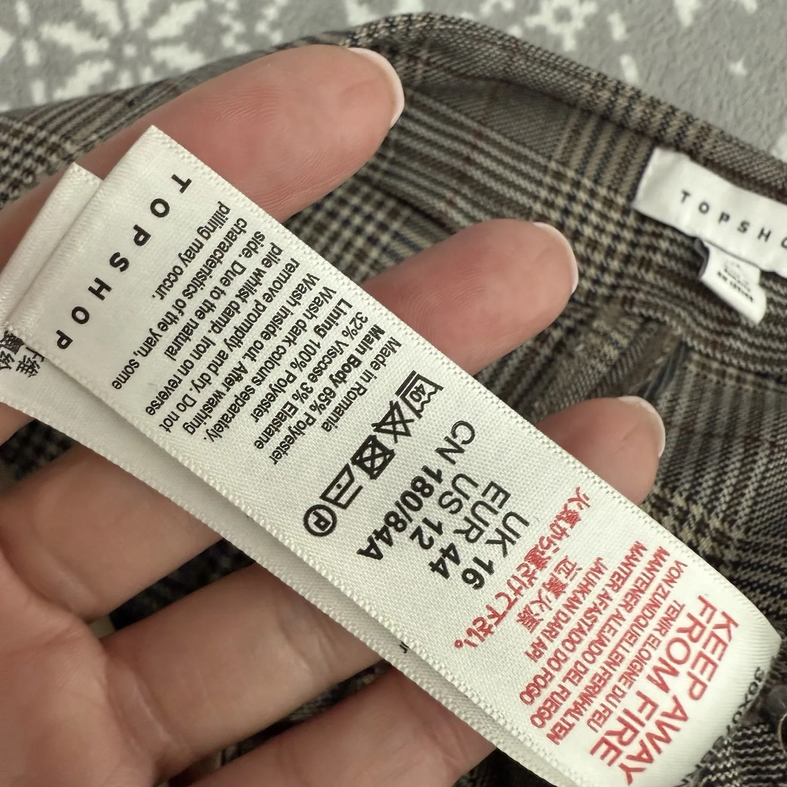 Topshop Women's Dress‎ Pants Glen Check Plaid Brown Tan Size 12 - Image 6