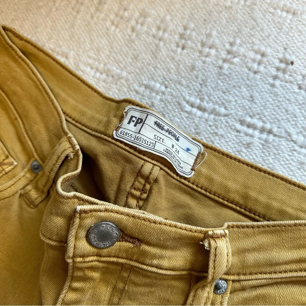 Free People Mustard Yellow Jeans Frayed Hem - Image 3
