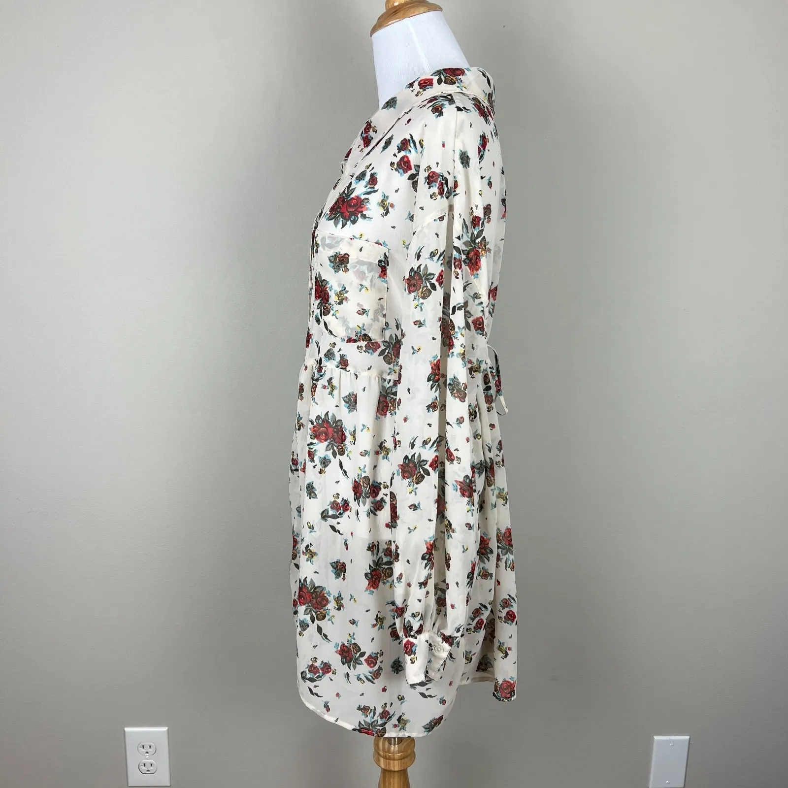 Free People Tunic Top Womens Small Drawstring Tie Back Floral‎ Sheer Bohemian S - Image 11