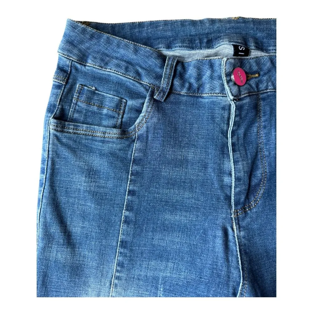 Retro High Rise Center Seam flare fringed blue Jeans size 27" waist - Image 5