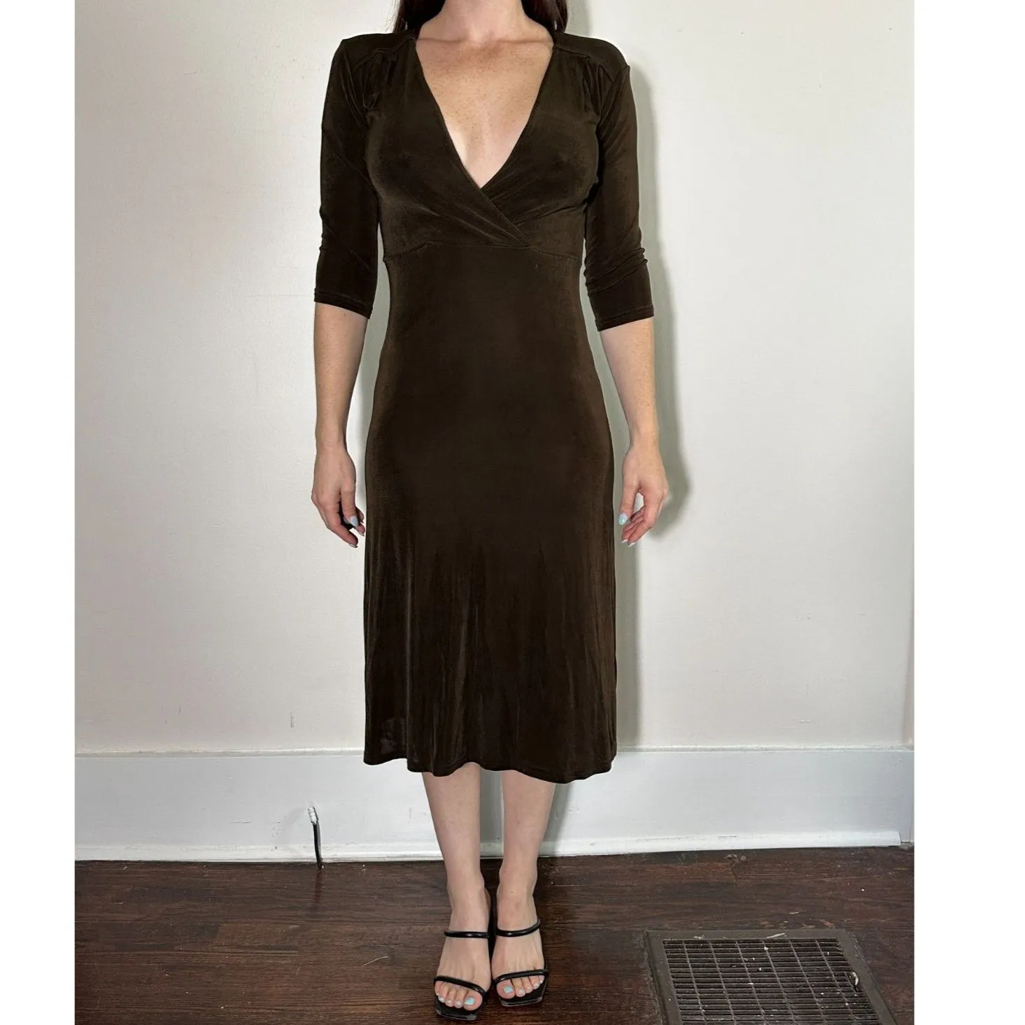 Vintage MADE IN USA Brown Midi Dress Size Small - Image 2