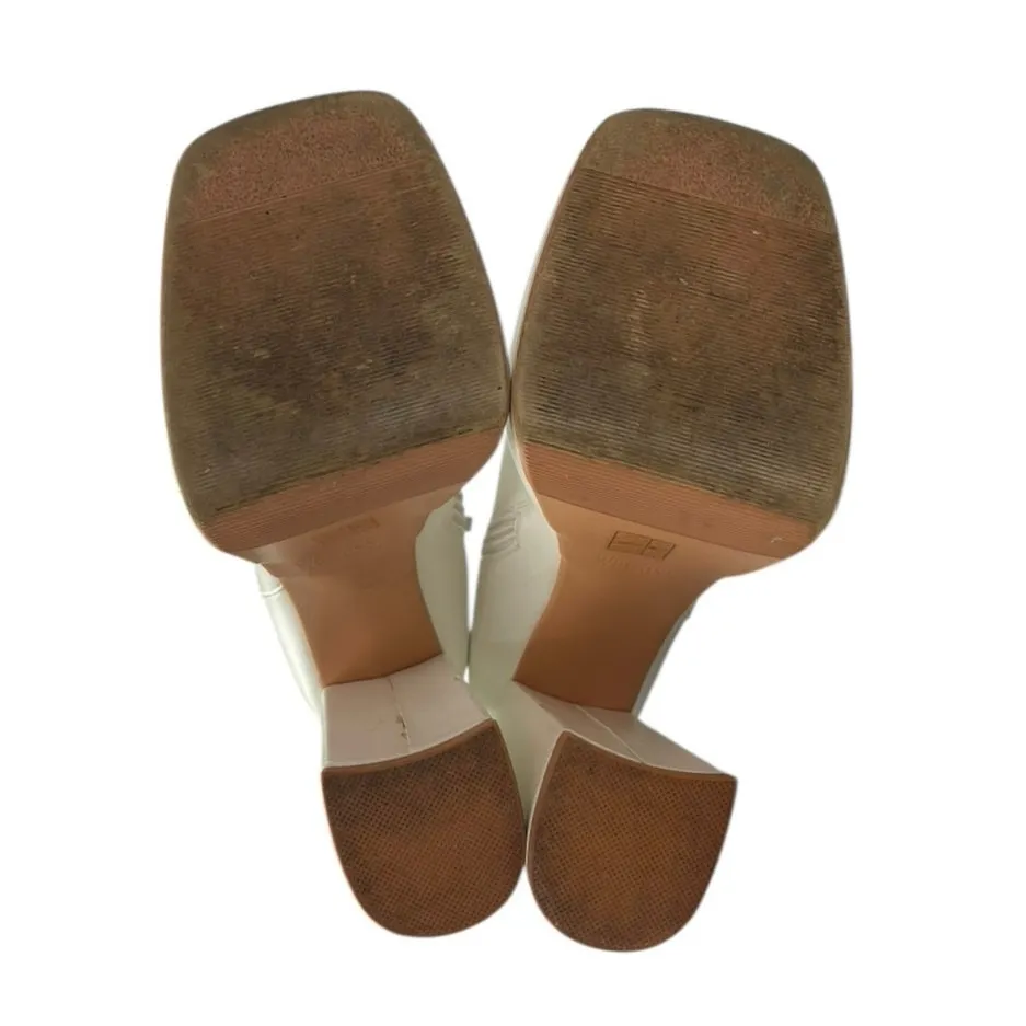 Wet Kiss Sassy White Faux Leather Square Toe Platform Chunky Ankle Boots Size 8 - Image 4