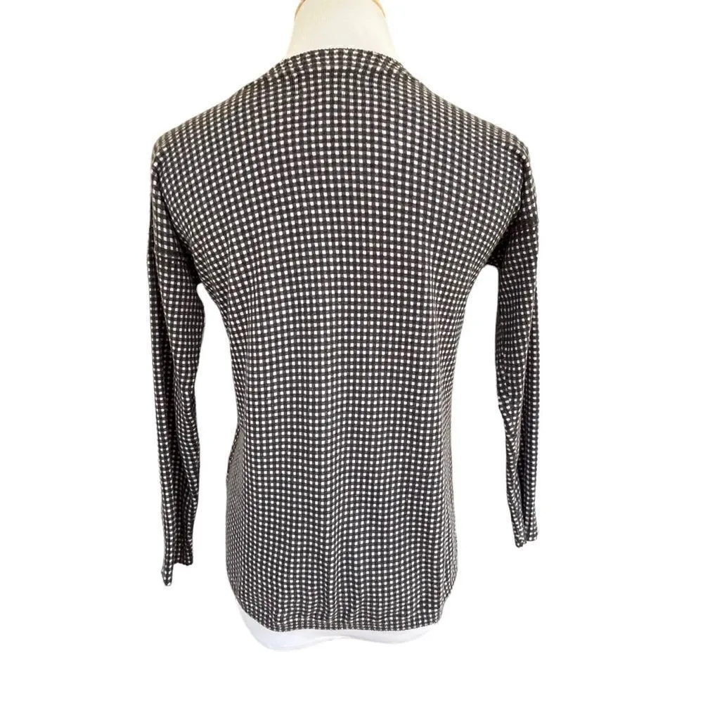 Duffield Lane Micro Gingham Cashmere Blend Sweater S Black - Image 2