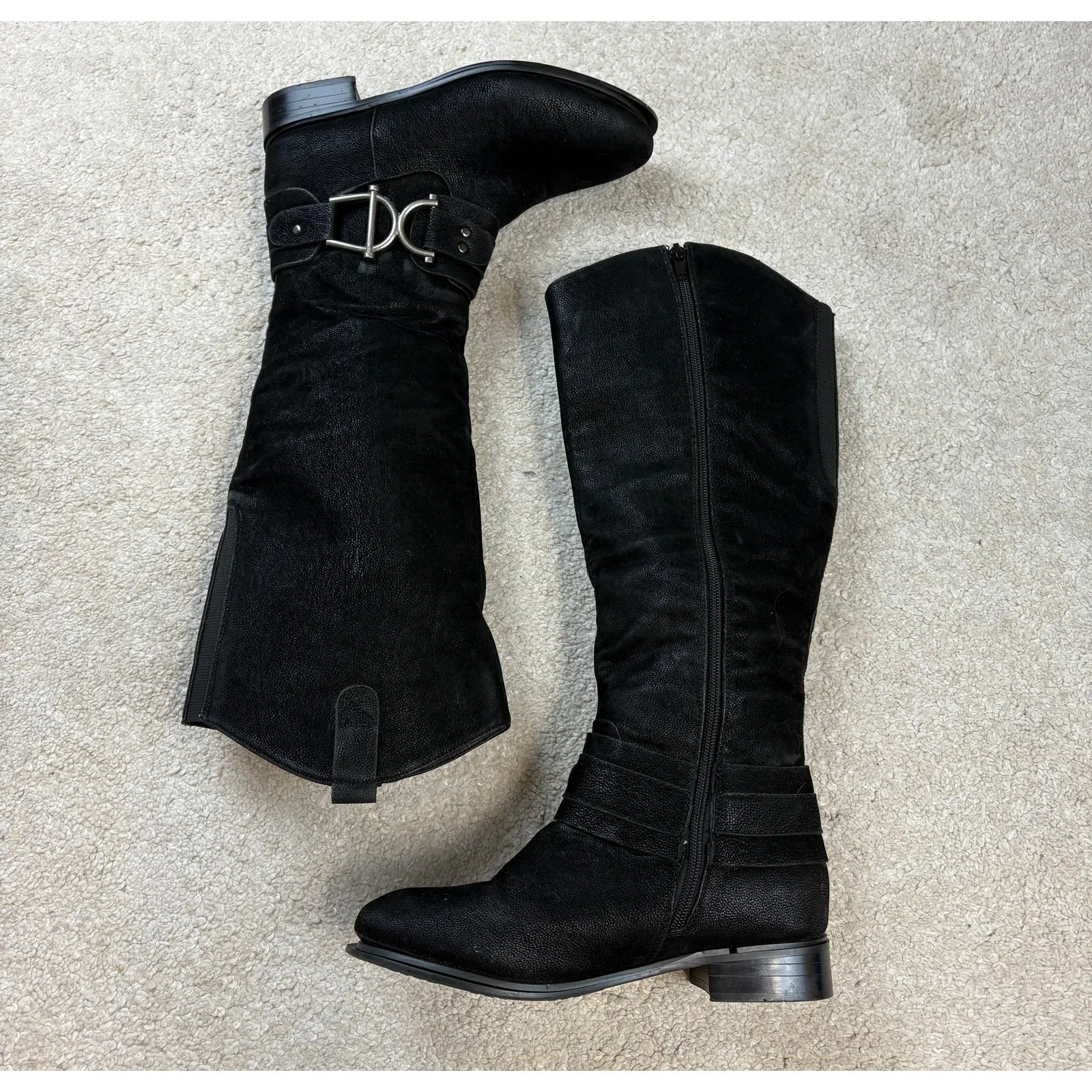 Pierre Dumas Emerson-26 Tall Black Faux Leather Riding Boots Size 7 - Image 2