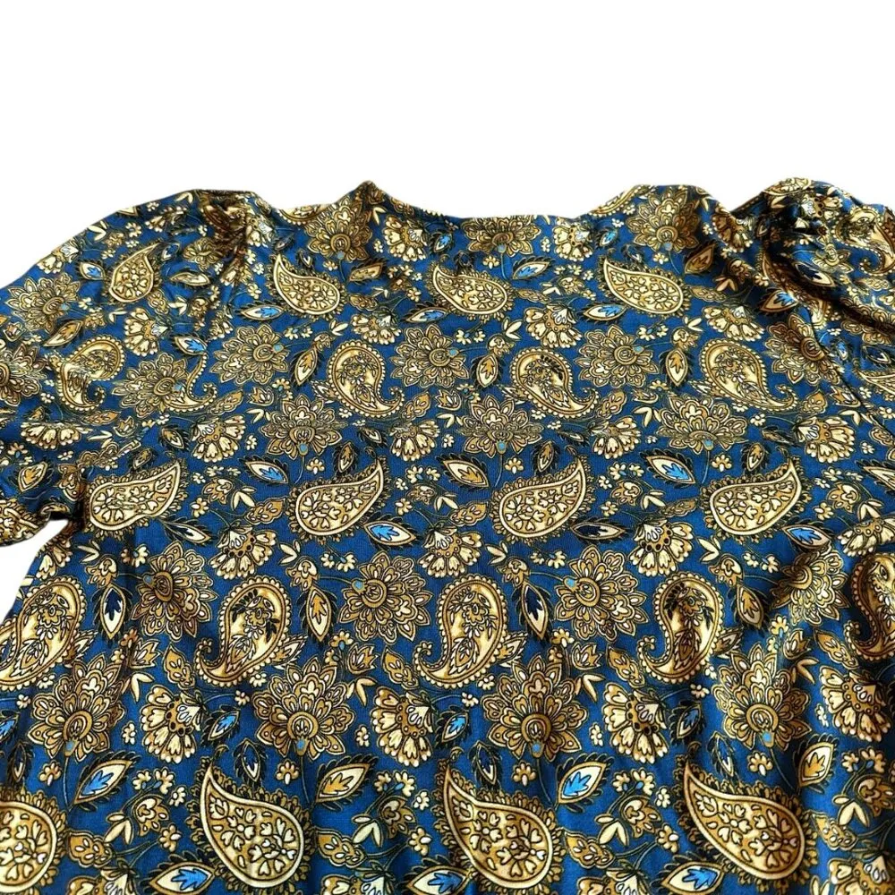 Boden Short Sleeve Jersey Knit Shirt Dress Stretch Gold Paisley Size 6R NWT Blue - Image 6