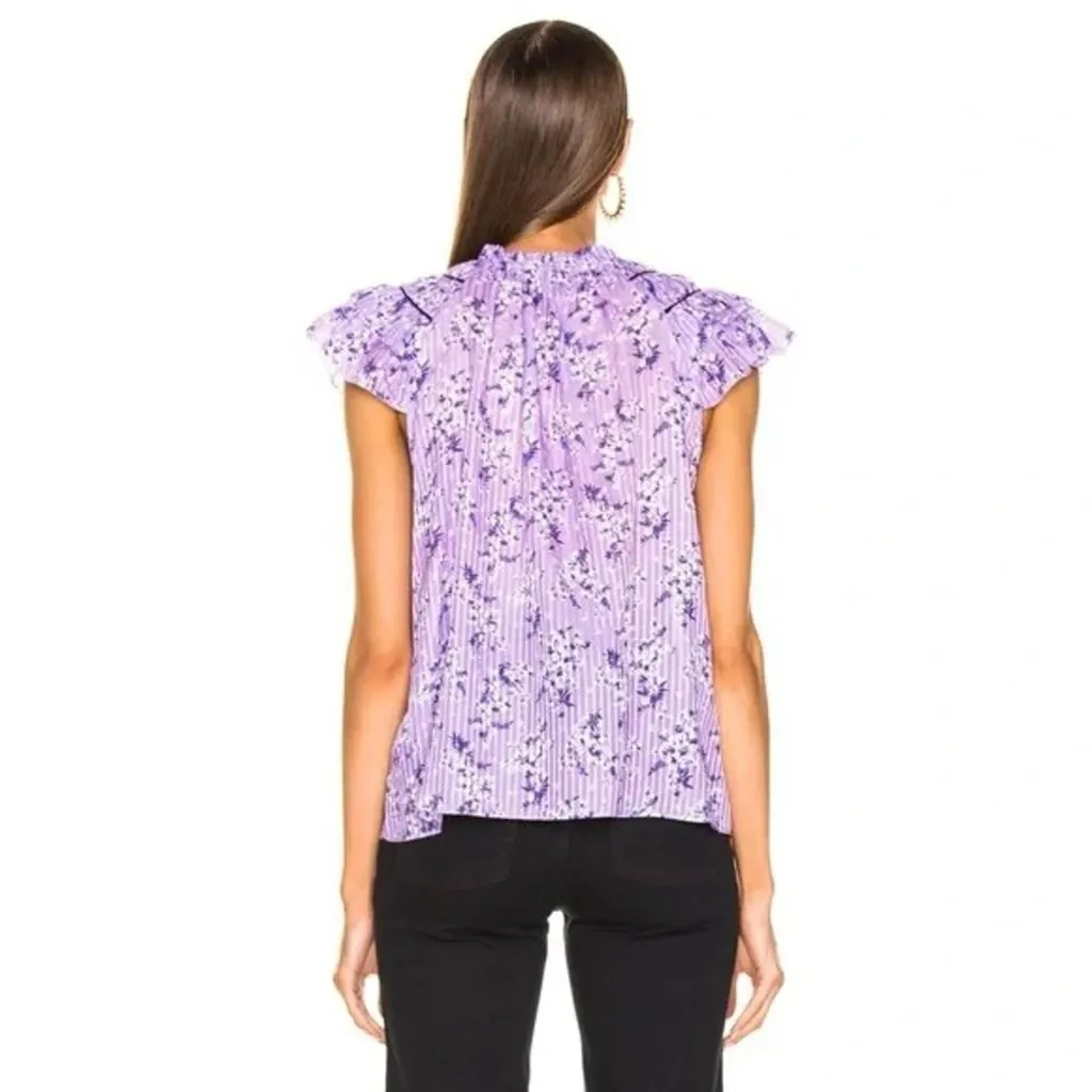 Ulla Johnson Ida Floral Tie Neck Ruffle Top in Lilac Size 6 Retail $310 - Image 7