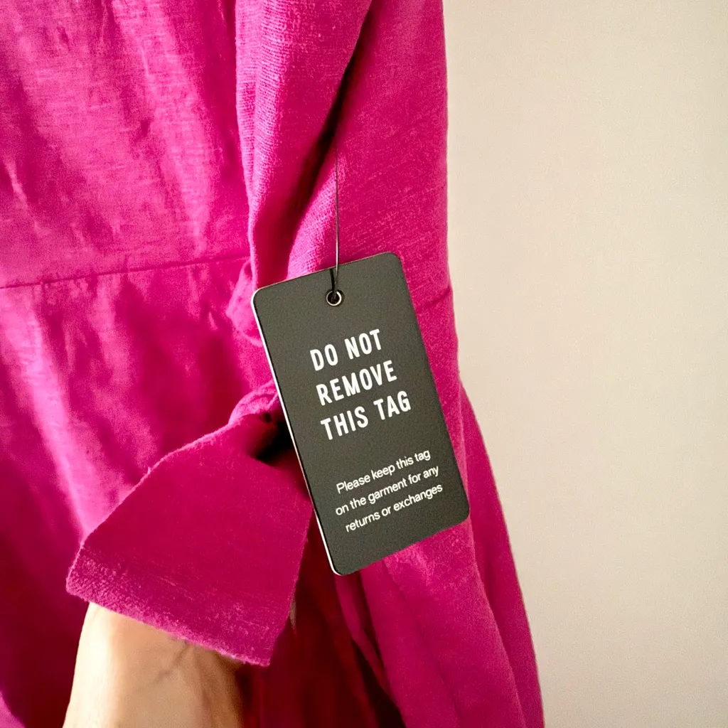 NWT Express Linen Blend Side Tie Mini Dress with Smocked Back in Dark Pink L - Image 7