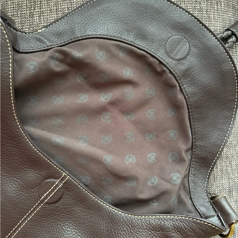 Chaps Dark Chocolate Brown Leather Handbag Braided Handle - Image 6