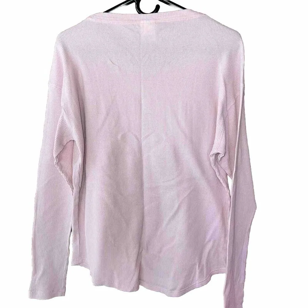 Victoria's Secret LOVE PINK Thermal Knit Henley Top Logo Large - Image 4
