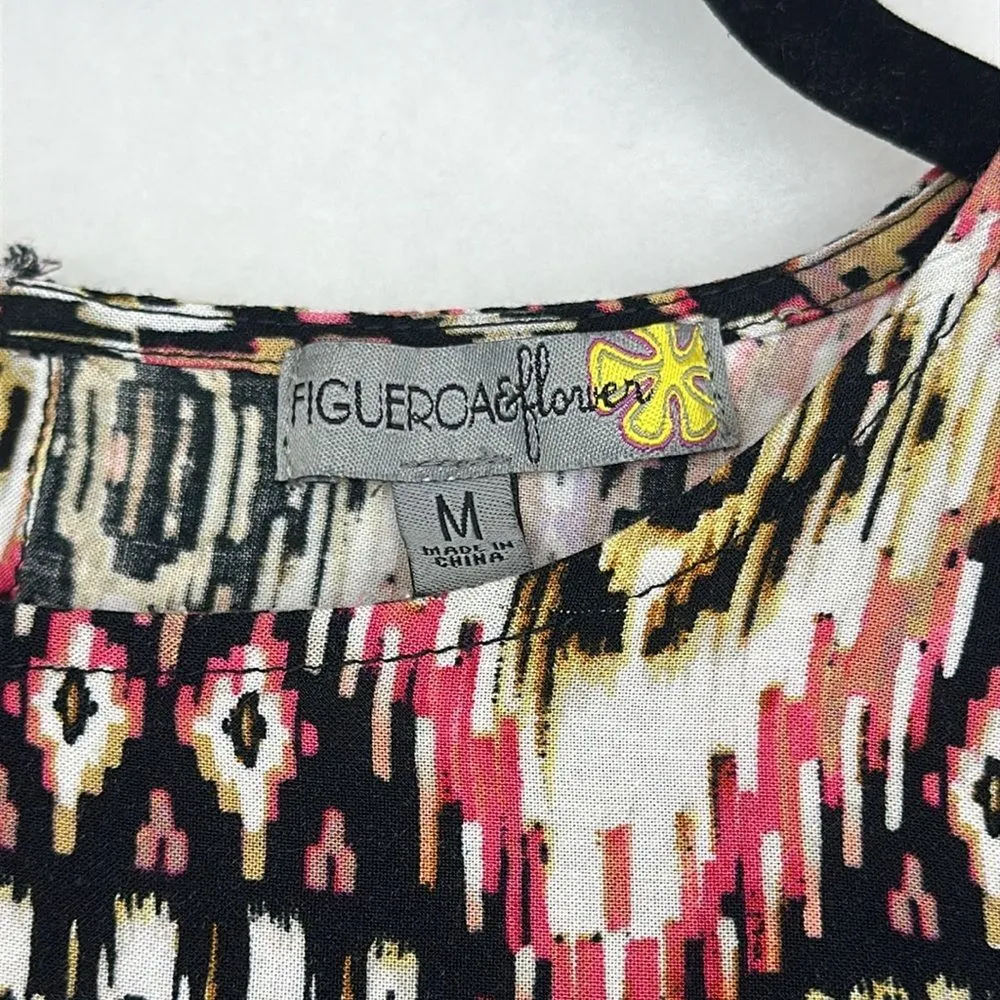 Figueroa Flower Anthropologie Peasant Top Blouse Shirt Crochet Geo Black Pink M - Image 5