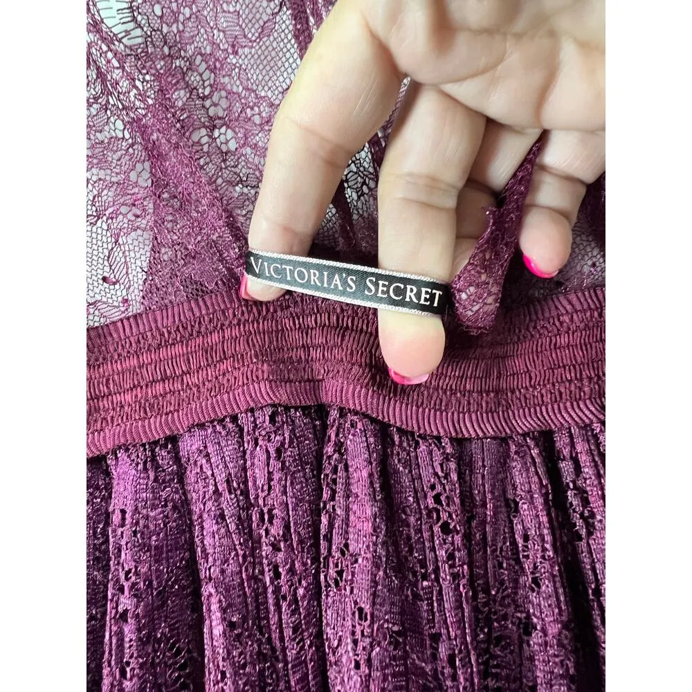 Victoria's Secret Fly Away Burgundy Maroon Lingerie Plisse Lace Sheer Top Medium - Image 3