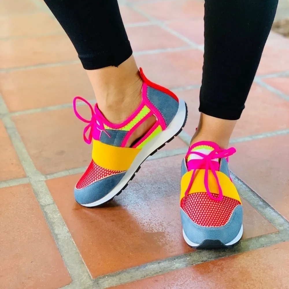 Women Colorful Casual Sneakers Size 6‎ Pink - Image 2